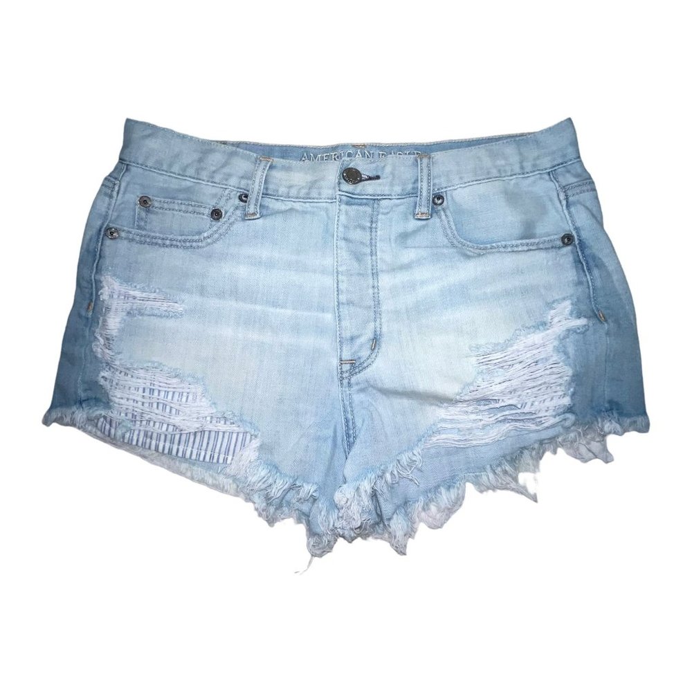 American Eagle AEO Distressed Vintage Hi-Rise Festival Light Wash Shorts 8
